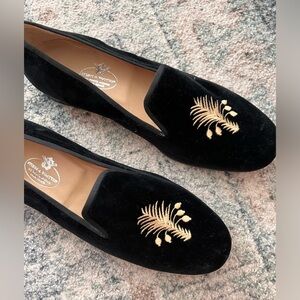 Stubbs and Wootton Black/Gold Velvet Embroidered Loafer shoe